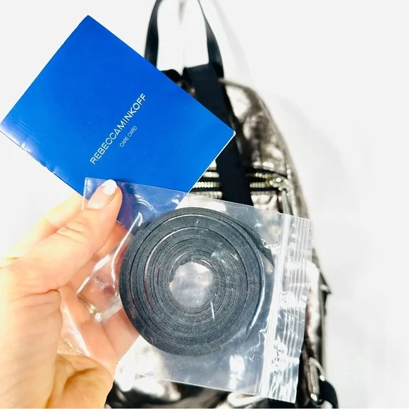 Rebecca Minkoff Julian Backpack Metallic Foil Leather Gunmetal Silver - Picture 8 of 14